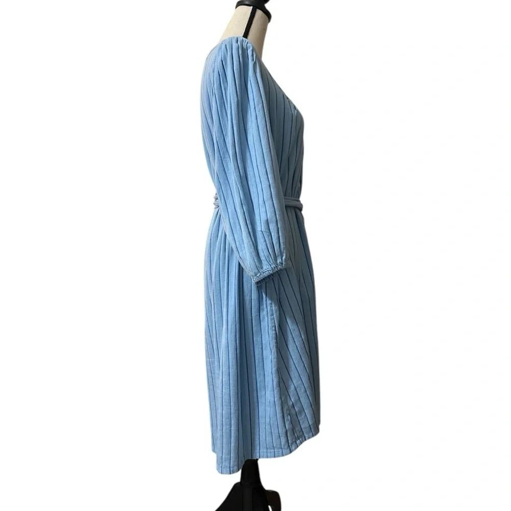 J. Crew Balloon Sleeve Tie Waist Cotton Dress in Blue Pinstripe size Medium